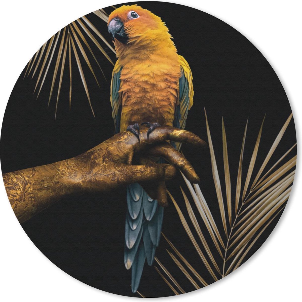 Muismat rond 30x30 cm - Mousepad Vogel - Papegaai - Hand - Goud - Ronde muismatten