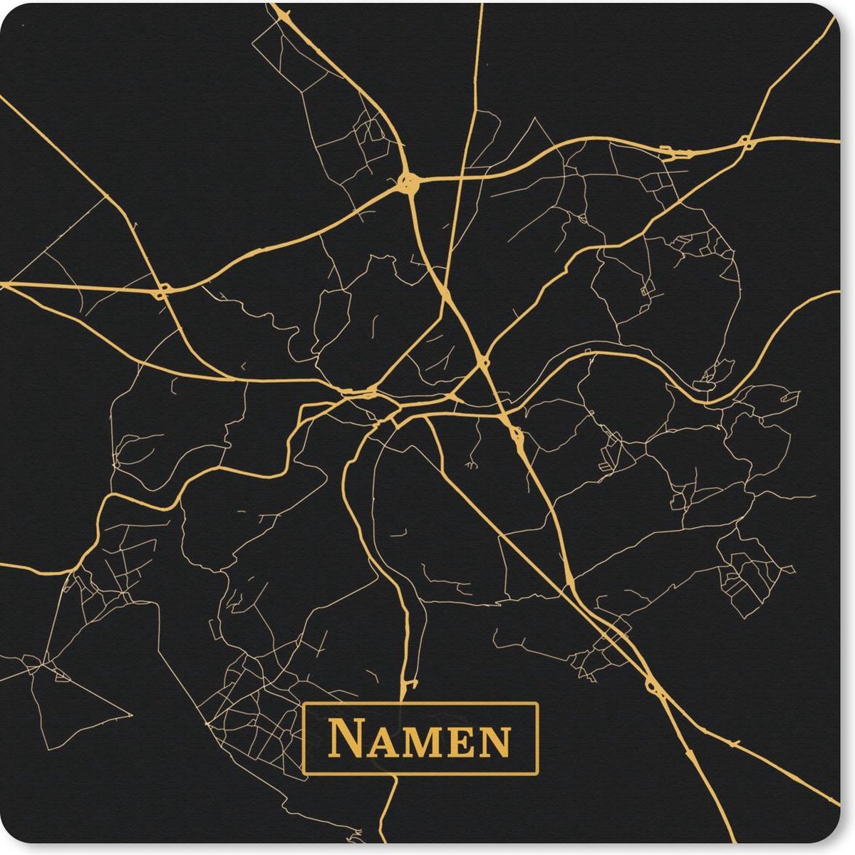 Muismat 30x30 cm - Mousepad Kaart - Namen - België - Goud - Zwart - Muismatten