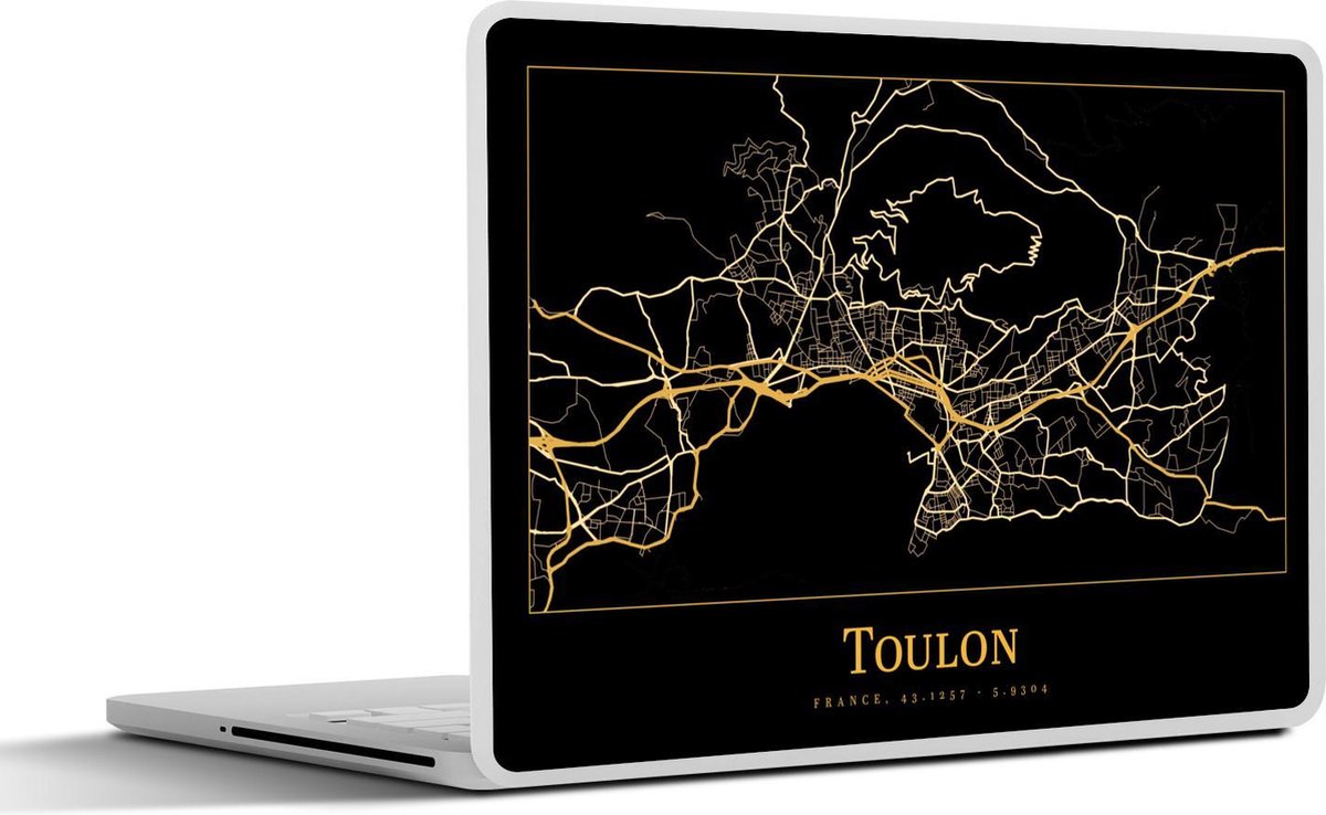 Laptop sticker - 17.3 inch - Kaart - Toulon - Luxe - Goud - Zwart - 40x30cm - Laptopstickers - Laptop skin - Cover