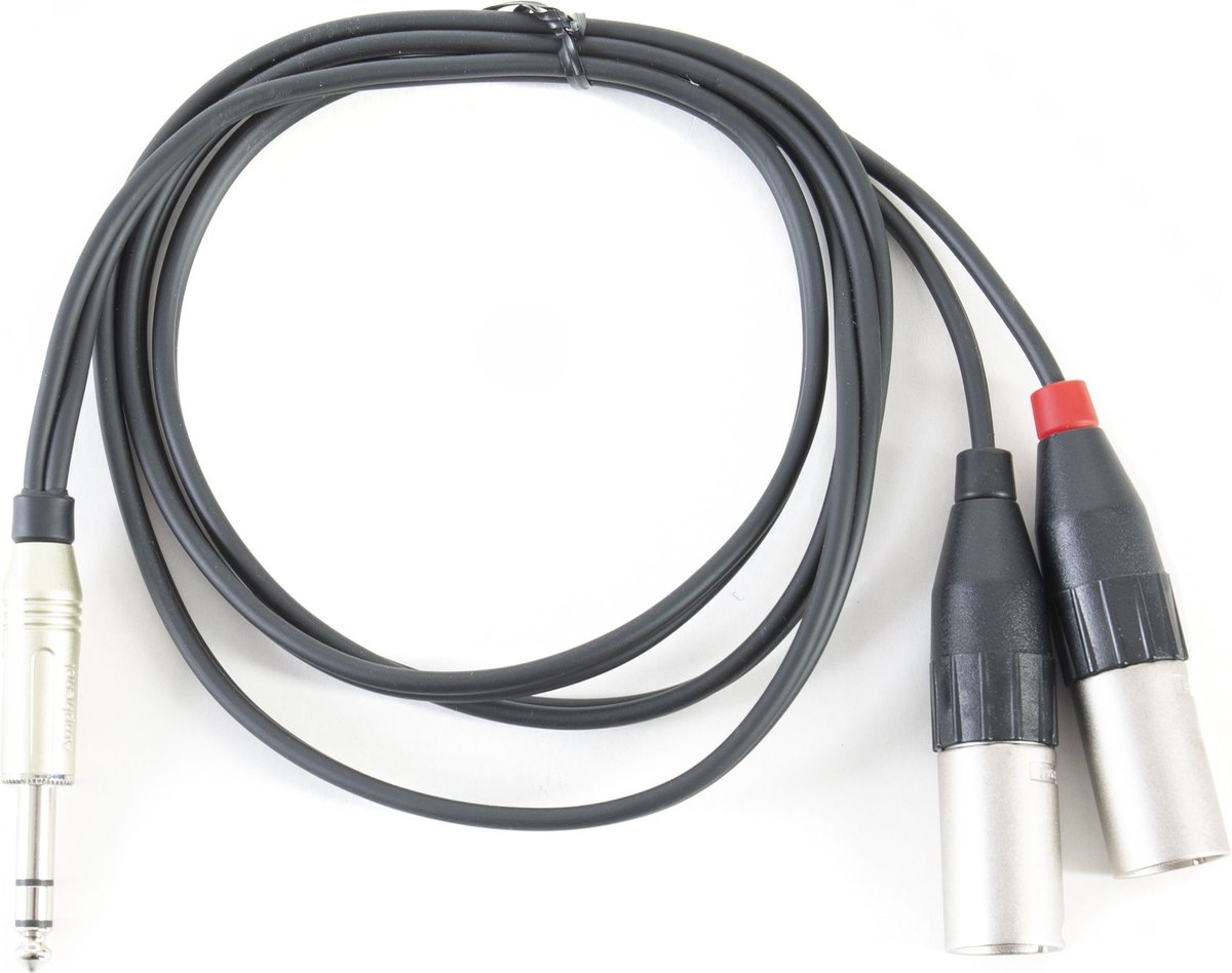 MUSIC STORE Y-kabel 6,3mm jack.-> 2 XLR 1,5 Amphenol stekker, kabel zwart - Insert kabel