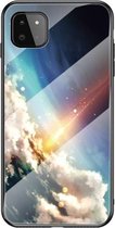 Voor Samsung Galaxy A22 Sterrenhemel Geschilderd Gehard Glas TPU Schokbestendige Beschermhoes (Heldere Sterren)