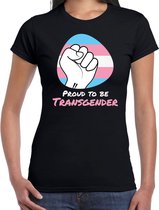 T-shirt proud to be transgender - Pride vlag vuist - zwart - dames - LHBT - Gay pride shirt / kleding / outfit S