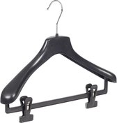 De Kledinghanger Gigant - 5 x Mantel / kostuumhanger kunststof zwart met schouderverbreding en anti-slip knijpers, 38 cm