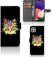 Wallet Book Case Geschikt voor Samsung Galaxy A22 5G Smartphone Hoesje Cat Color Leuke Verjaardagscadeaus