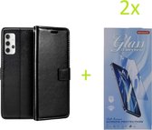 Samsung Galaxy A32 4G - Bookcase Zwart - portemonee hoesje met 2 stuk Glas Screen protector