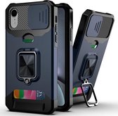 Sliding Camera Cover Design PC + TPU schokbestendig hoesje met ringhouder en kaartsleuf voor iPhone XR (blauw)