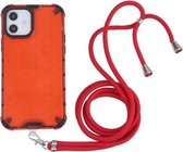 Schokbestendige honingraat pc + TPU-hoes met nekkoord voor iPhone 12 mini (rood)