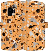 Samsung Galaxy S9 Telefoonhoesje - Portemonneehoesje  - Met pasjeshouder - Met Marmerprint - Terrazzo - Oranje