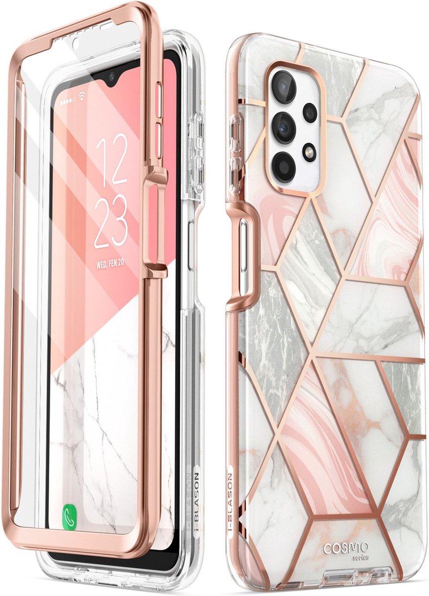 Cosmo 360 Backcover hoesje met screenprotector Samsung A32 5G - Marmer Wit
