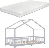 Kinderbed Treviolo met matras 90x200 cm lichtgrijs en wit