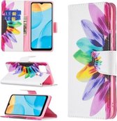Voor OPPO A15 Gekleurd Tekenpatroon Horizontale Flip Lederen Case met Houder & Kaartsleuven & Portemonnee (Zonnebloem)