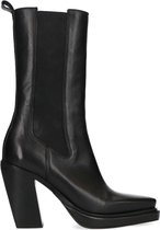 Sacha - Dames - Zwarte leren chelsea boots met vierkante neus - Maat 37
