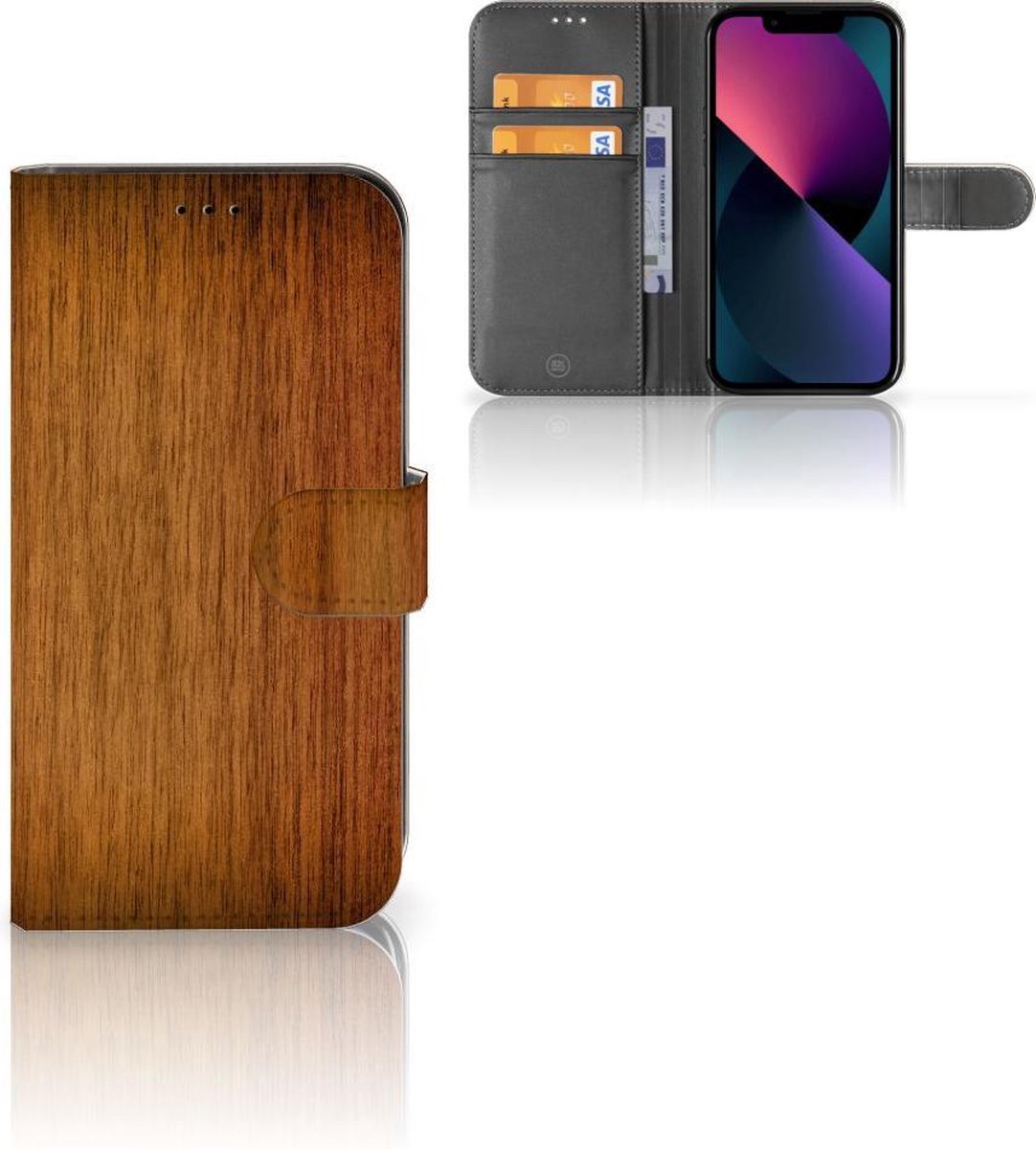 Apple iPhone 13 Book Style Case Donker Hout