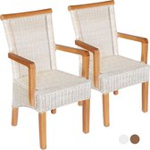 Sunfield eetkamerstoelen | set met armleuningen | 2 stuks | rotan stoelen | wit Perth