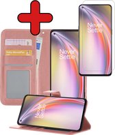 OnePlus Nord CE Hoesje Book Case Hoes Portemonnee Cover Met Screenprotector - OnePlus Nord CE Case Hoesje Wallet Case - rose Goud