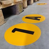 Magazijn vloersticker   -  Ø 19 cm   -  geel / zwart   -  Cijfer 18