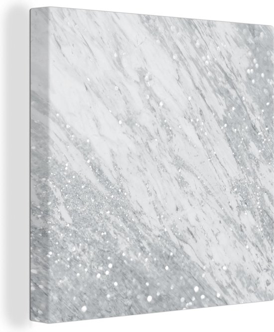 Canvas Schilderij Marmer - Glitter - Zilver - 50x50 cm - Wanddecoratie