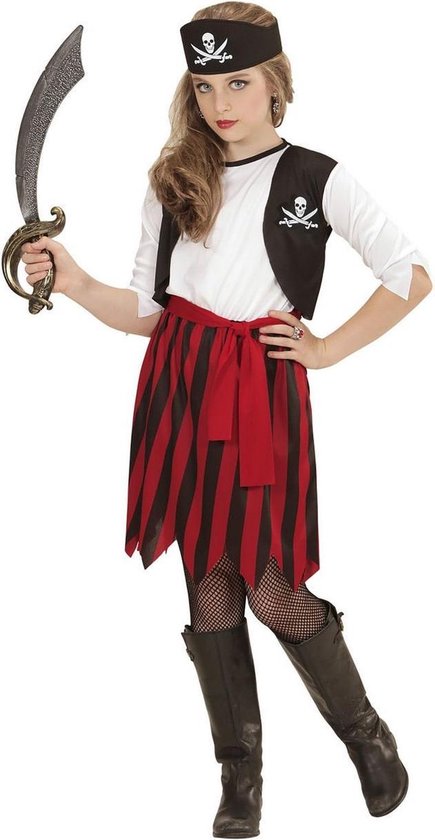 Widmann - Piraat & Viking Kostuum - Piratenmeisje Pemm Kostuum - rood - Maat 158 - Carnavalskleding - Verkleedkleding