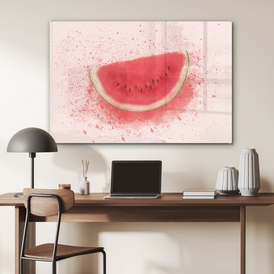 MuchoWow® Peinture sur Verre - Pastèque - Fruit - Pastel - Été - 90x60 cm - Peintures sur Verre Acrylique - Photo sur Glas