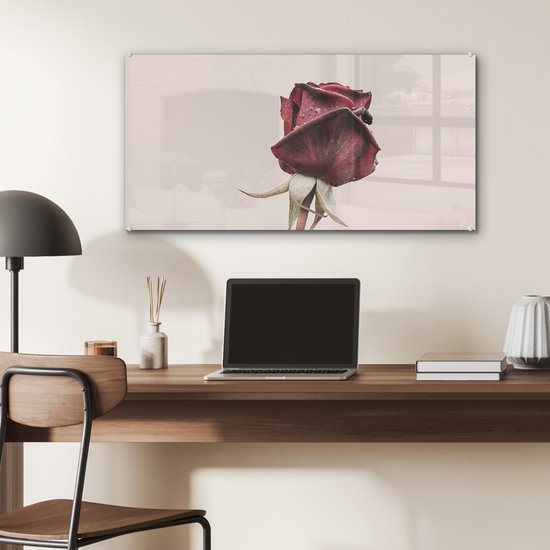 MuchoWow® Peinture sur verre 80x40 cm - Peinture sur verre acrylique - Fleurs - Rouge - Roses - Vert - Photo sur verre - Peintures