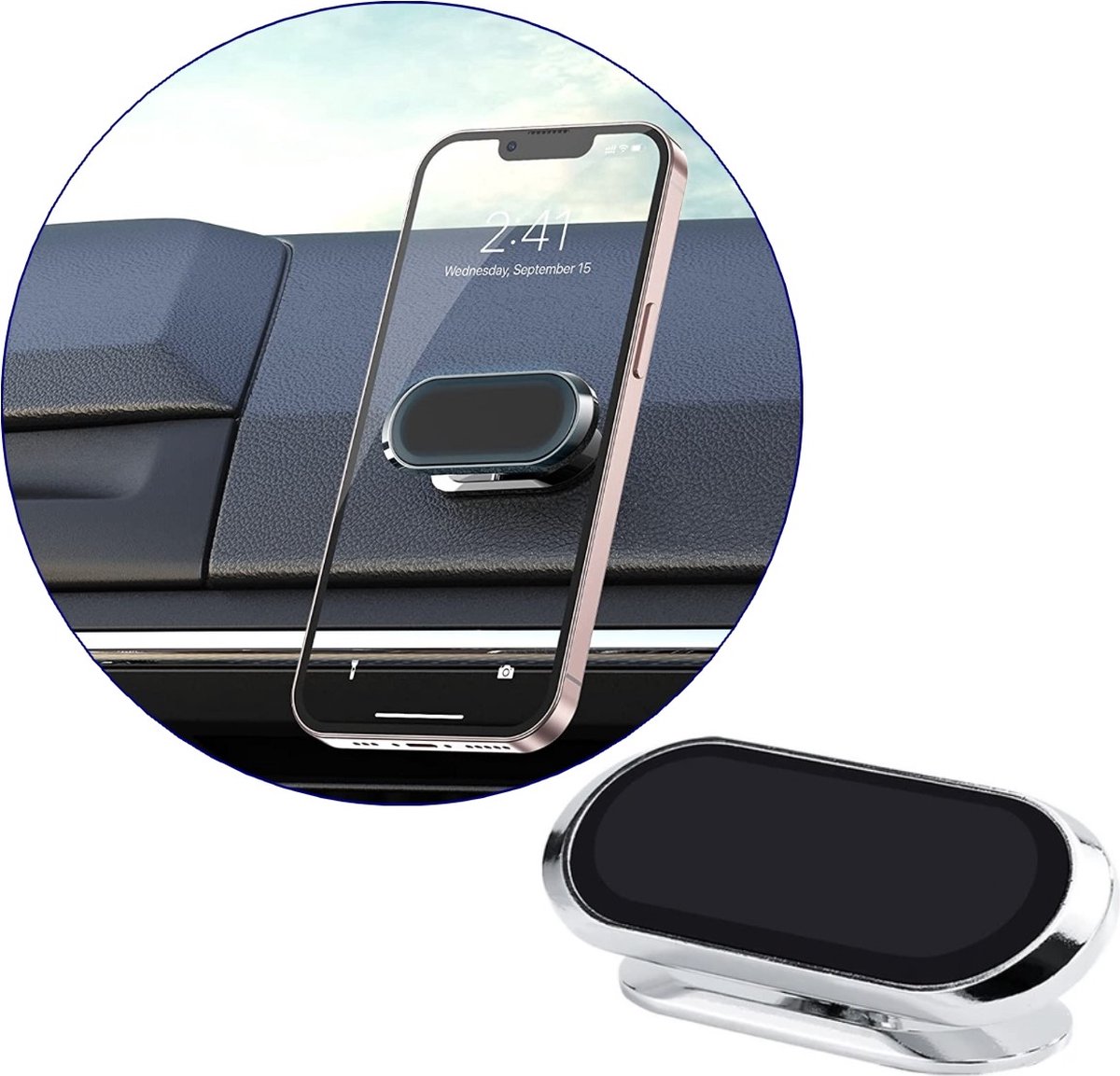 Donfra® Telefoonhouders Auto Magnetisch - Zilver - Drempel Proof - Magneet - GSM houder - Auto Accessoires