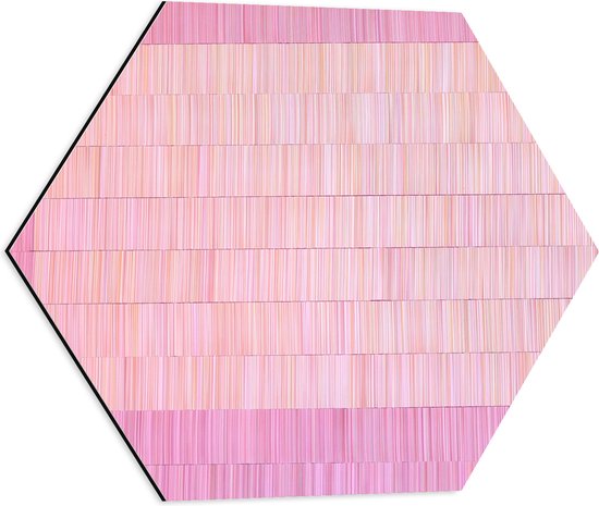 Dibond Hexagon - Oranje en Roze Vlakken Vol Sliertjes - 50x43.5 cm Foto op Hexagon (Met Ophangsysteem)