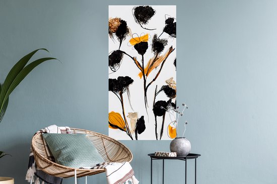 Stickers muraux - Feuille autocollante - Fleurs - Zwart - Plantes - Pastel - Jaune - 40x80 cm - Film adhésif - Stickers muraux chambre enfant - Papier peint autocollant - Papier peint autocollant - Feuille autocollante