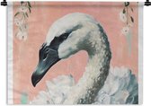 Wandkleed - Wanddoek - Zwaan - Dieren - Bloemen - Pastel - Wit - 180x135 cm - Wandtapijt