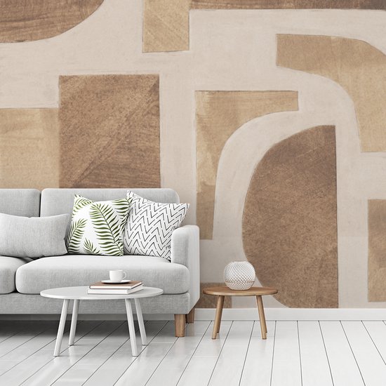 Behang - Fotobehang Vormen - Abstract - Puzzel - Hout - Breedte 300 cm x hoogte 240 cm - Behangpapier