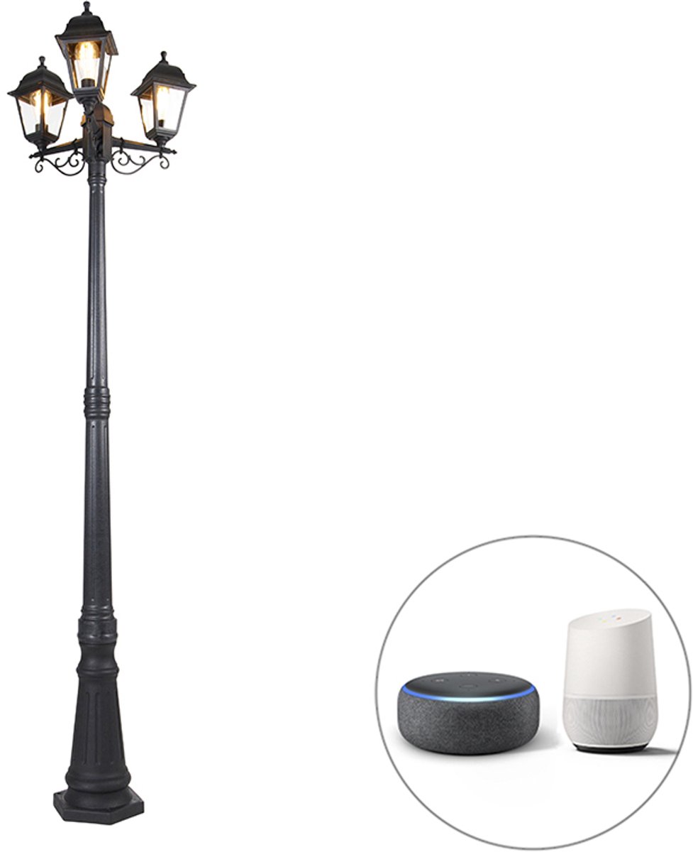 QAZQA capital - Klassieke LED Smart Lantaarn incl. wifi - 3 lichts - H 216 cm - Zwart - Buitenverlichting