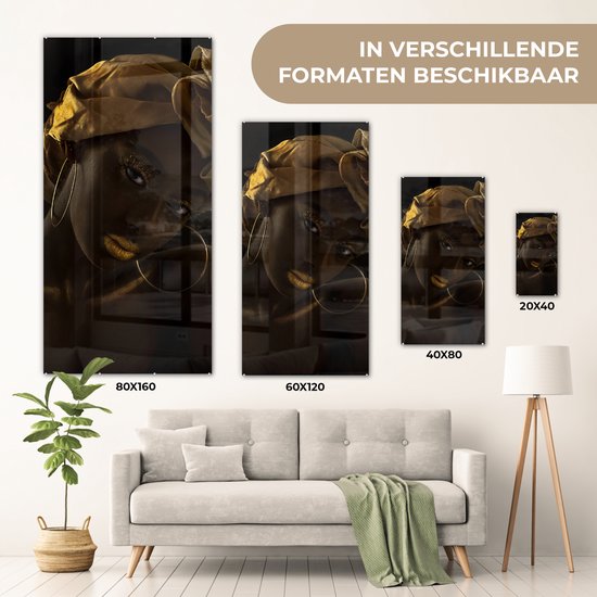 MuchoWow® Peinture sur Verre - Femmes - Foulard - Or - Luxe - 40x80 cm - Peintures sur Verre Acrylique - Photo sur Glas