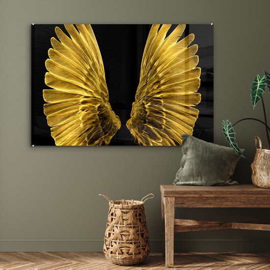 Peinture sur Verre - Ailes Dorées sur Fond Noir - 90x60 cm - Peintures sur Verre Peintures - Photo sur Glas