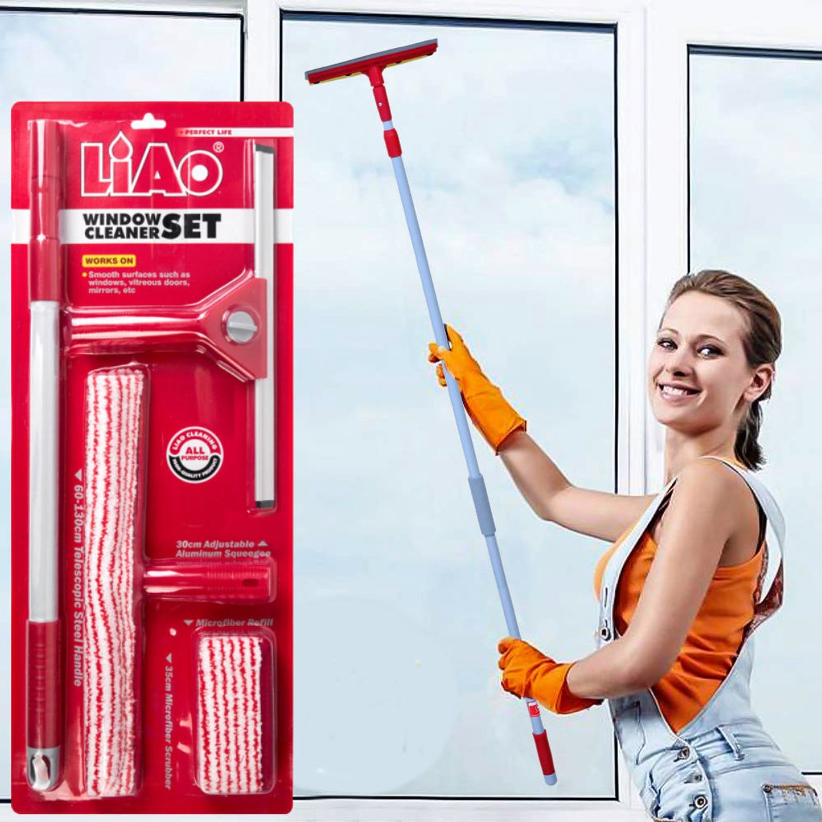 5 Delige Raamwisser met telescoopsteel - Professioneel Ramen wassen - Glasreinigingset uitschuifbare steel Raamtrekker
