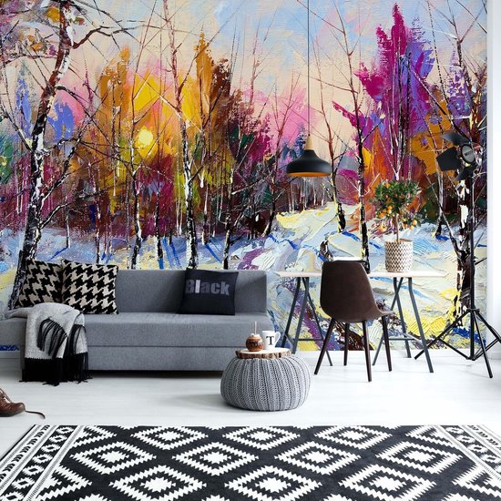 Aspen Bos Palet Mes Stijl Olieverfschilderij Brede Muur Kunst van Art In Focus op canvas, behang
