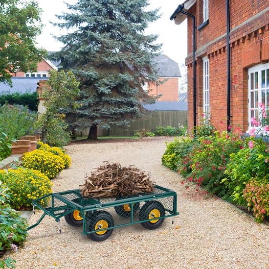 Relaxdays bolderkar - tuin - luchtbanden - draagvermogen 200 kg - bolderwagen staal - groen-geel van Relaxdays — afbeelding 5