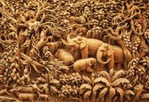 Fotobehang Elephants Jungle Sepia | XL - 208cm x 146cm | 130g/m2 Vlies