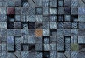 Fotobehang Wood Blocks Texture Dark Grey | XXL - 312cm x 219cm | 130g/m2 Vlies