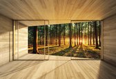 Fotobehang Window Forest Trees Beam Light Nature | XXL - 312cm x 219cm | 130g/m2 Vlies