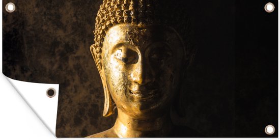 Décoration murale extérieure Bouddha - Image de Bouddha - Or - Spirituel - Zwart - 160x80 cm