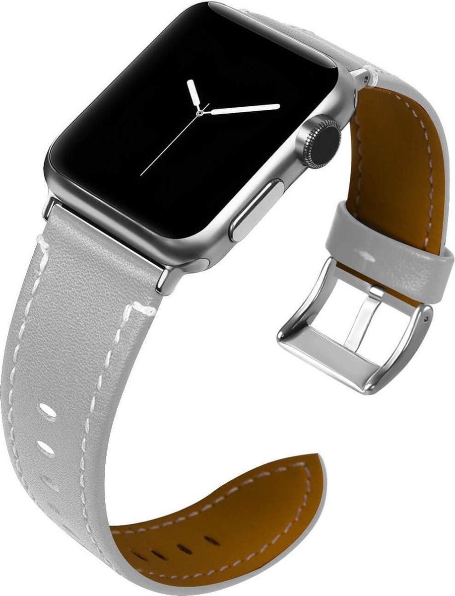Leren bandje - Apple Watch 42mm 44mm 45mm - grijs zilverkleurige gesp