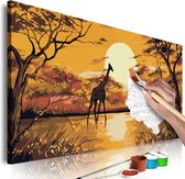 Doe-het-zelf op canvas schilderen - Giraf bij Zonsondergang 80x40 ,  Europese kwaliteit, cadeau idee