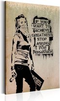 Schilderij - Graffiti Slogan by Banksy, Beige/Zwart