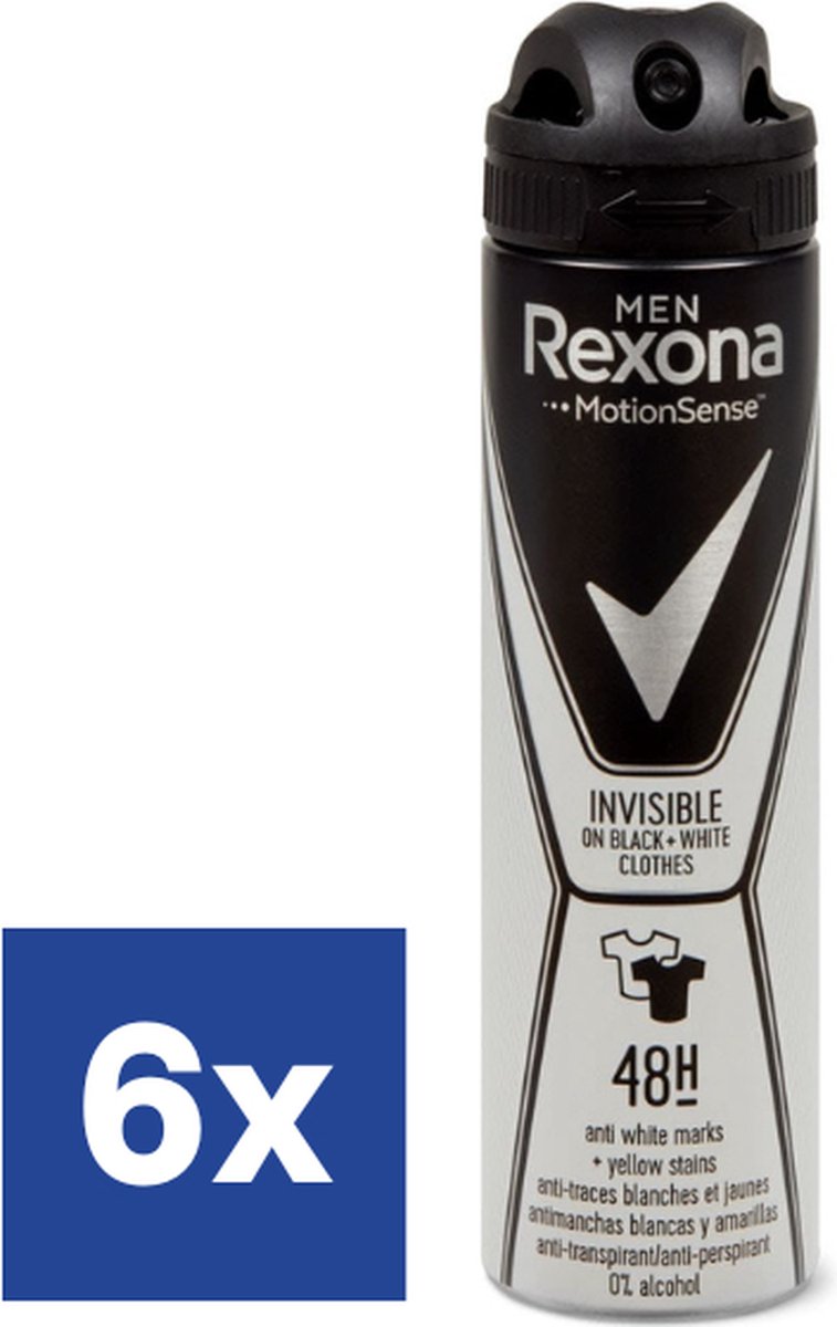 Goedkoopste Rexona Men Invisible On Black & White Deo Spray - 6 x 150 ml