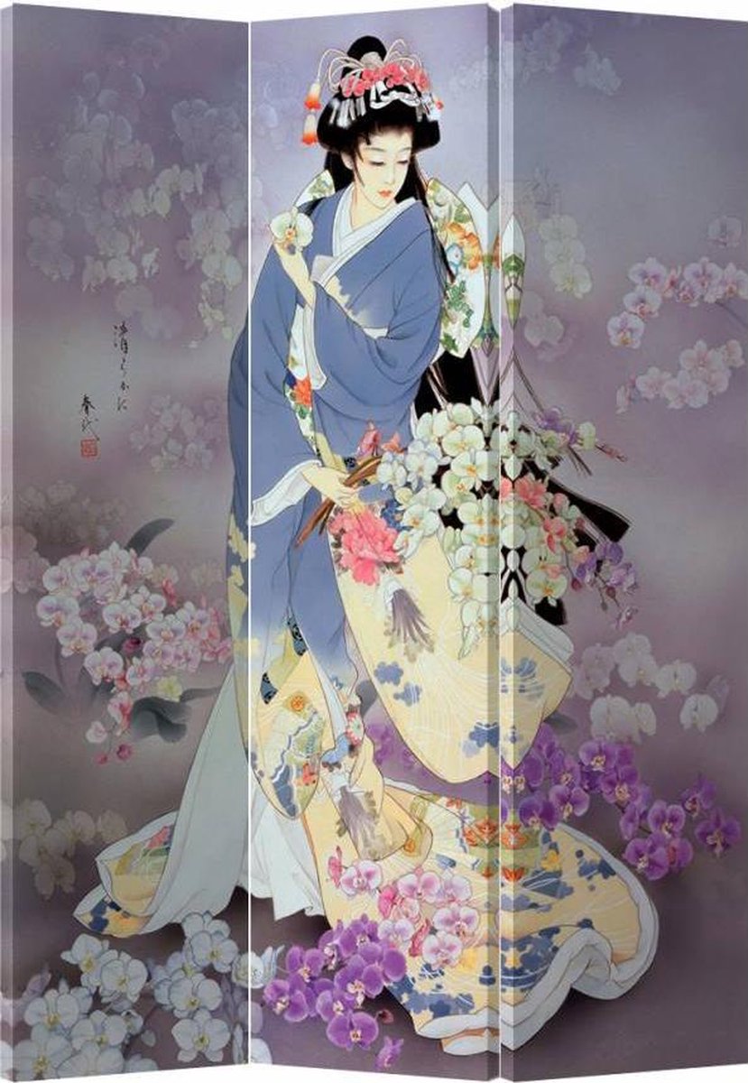 Fine Asianliving Japans Kamerscherm Oosters Scheidingswand B120xH180cm 3 Panelen Japanse Geisha multi
