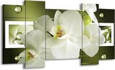 GroepArt - Schilderij - Orchidee - Groen, Wit - 120x65 5Luik - Foto Op Canvas - GroepArt 6000+ Schilderijen 0p Canvas Art Collectie - Wanddecoratie