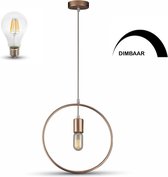 Geometrische hanglamp rond  - kleur champagne incl. Dimbare filament LED lamp extra warm wit - 2200K - 800 lumen