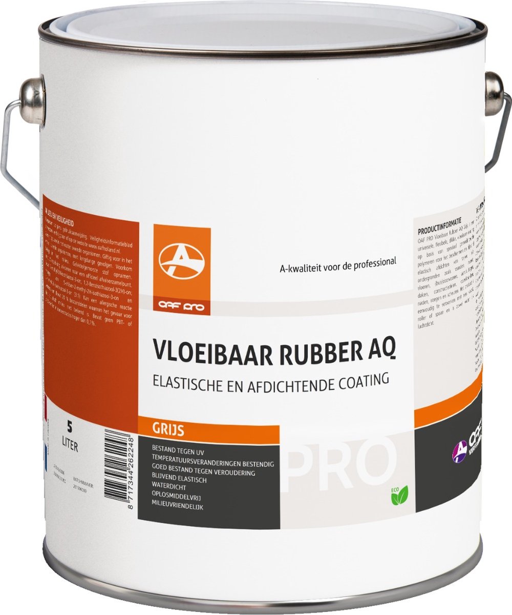 OAF PRO Vloeibaar Rubber AQ Grijs 5 liter - UV-Bestendig - Dakbedekking - Afdichting - Dicht Scheuren en Kieren - In Wit, Grijs en Zwart