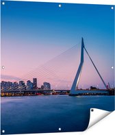 Gards Tuinposter Erasmusbrug in Rotterdam met Zonsondergang - 90x90 cm - Tuindoek - Tuindecoratie - Wanddecoratie buiten - Tuinschilderij