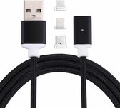 1m 2.4A magnetische kabel geweven stijl 3 in 1 Micro USB / USB-C / Type-C / 8 Pin naar USB 2.0 Data Sync oplaadkabel, voor iPhone / iPad / Galaxy / Huawei / Xiaomi / LG / HTC / Mei