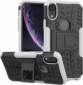 Bandtextuur TPU + PC schokbestendig hoesje voor iPhone XR, met houder (wit)